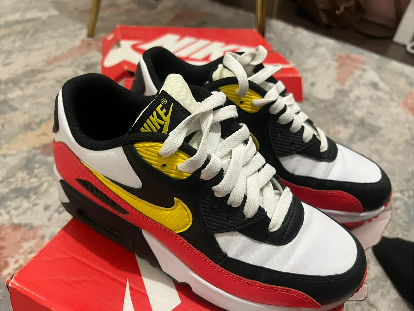 Nike Air Max 90 White/Black/Red/Yellow - Size 4.5Youth - photo 3