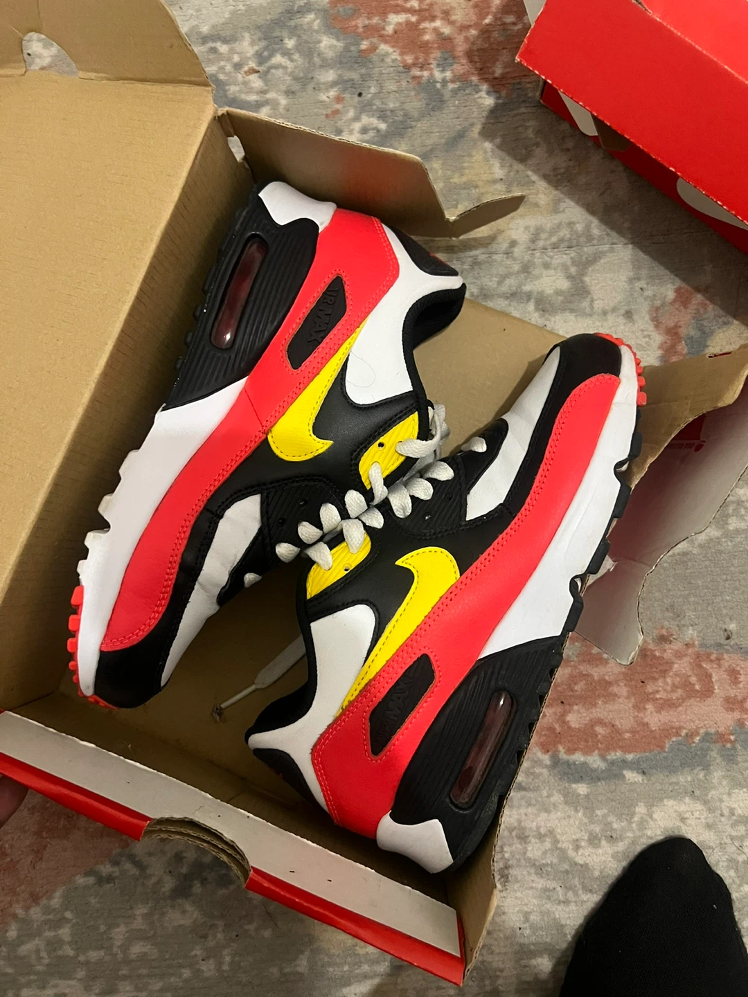 Nike Air Max 90 White/Black/Red/Yellow - Size 4.5Youth - photo 4