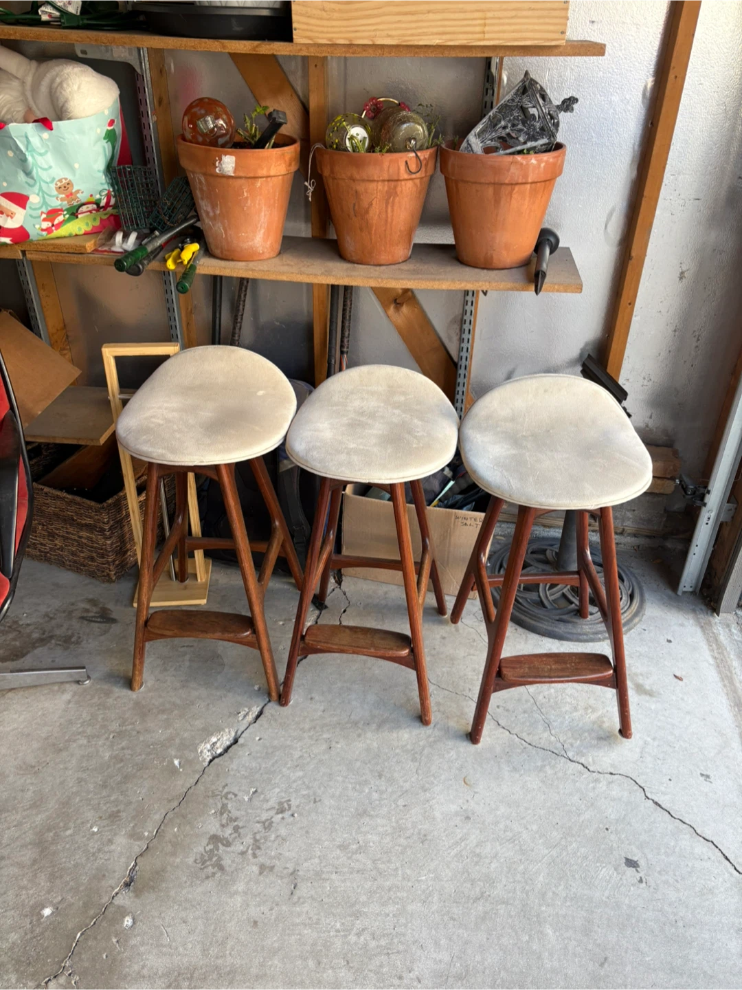 Set of 3 Bar Stools with Wood Frame