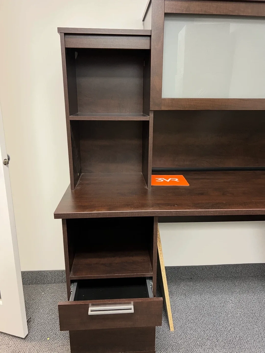 Brown L-Shaped Office Desk with Hutch image indicator(3)