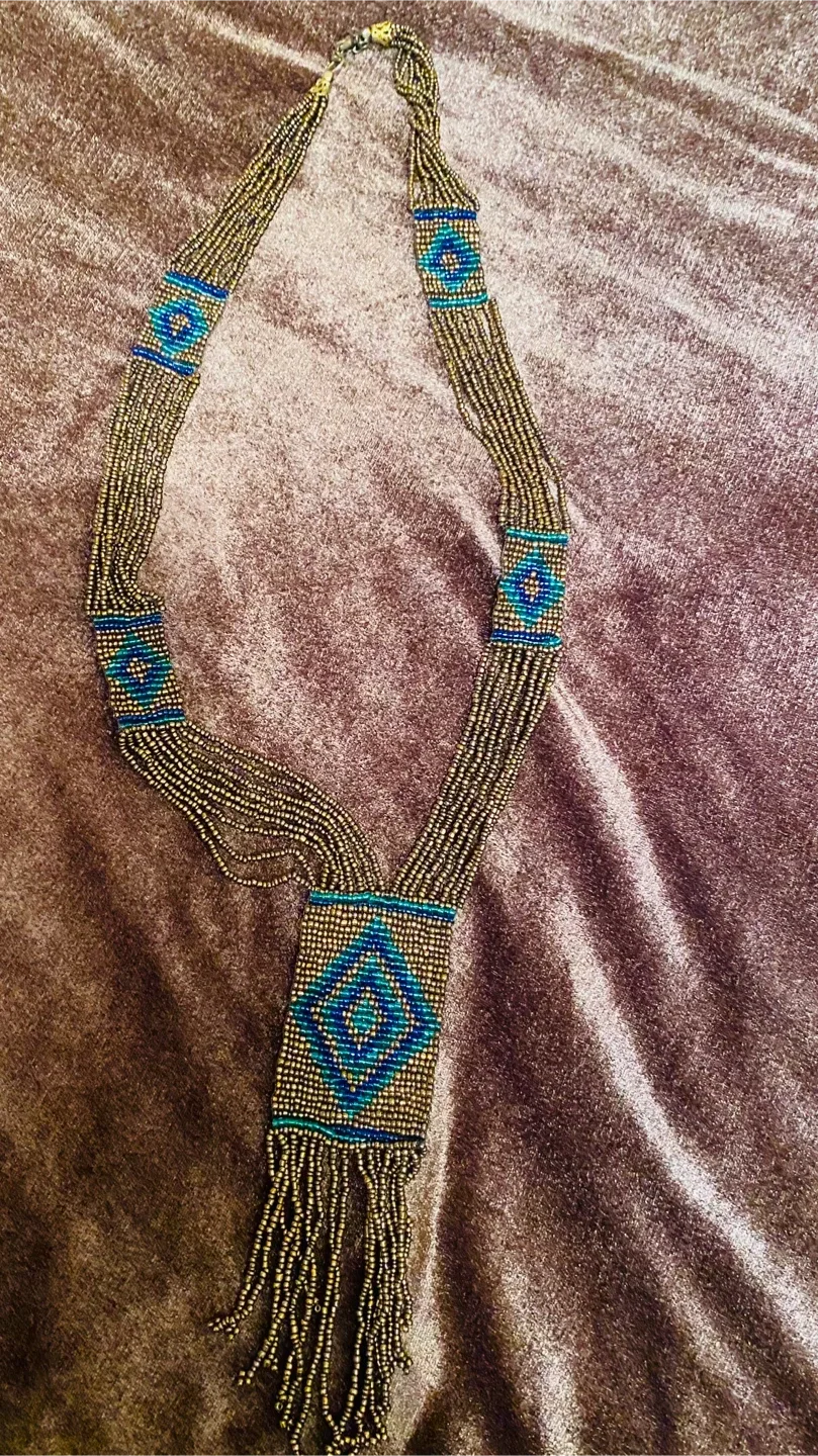 Beaded Necklace - Blue & Bronze image indicator(2)