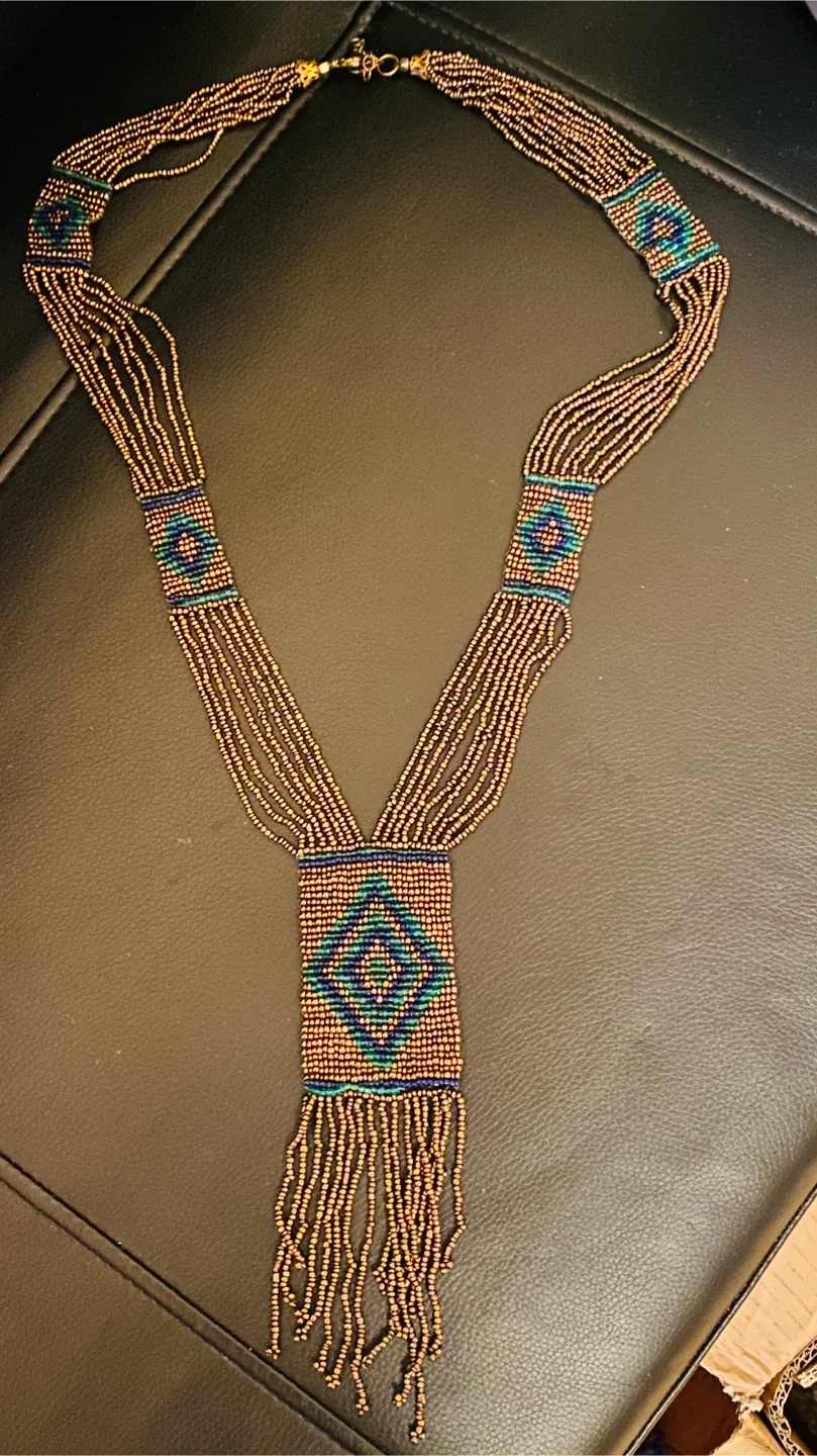 Beaded Necklace - Blue & Bronze image indicator(9)