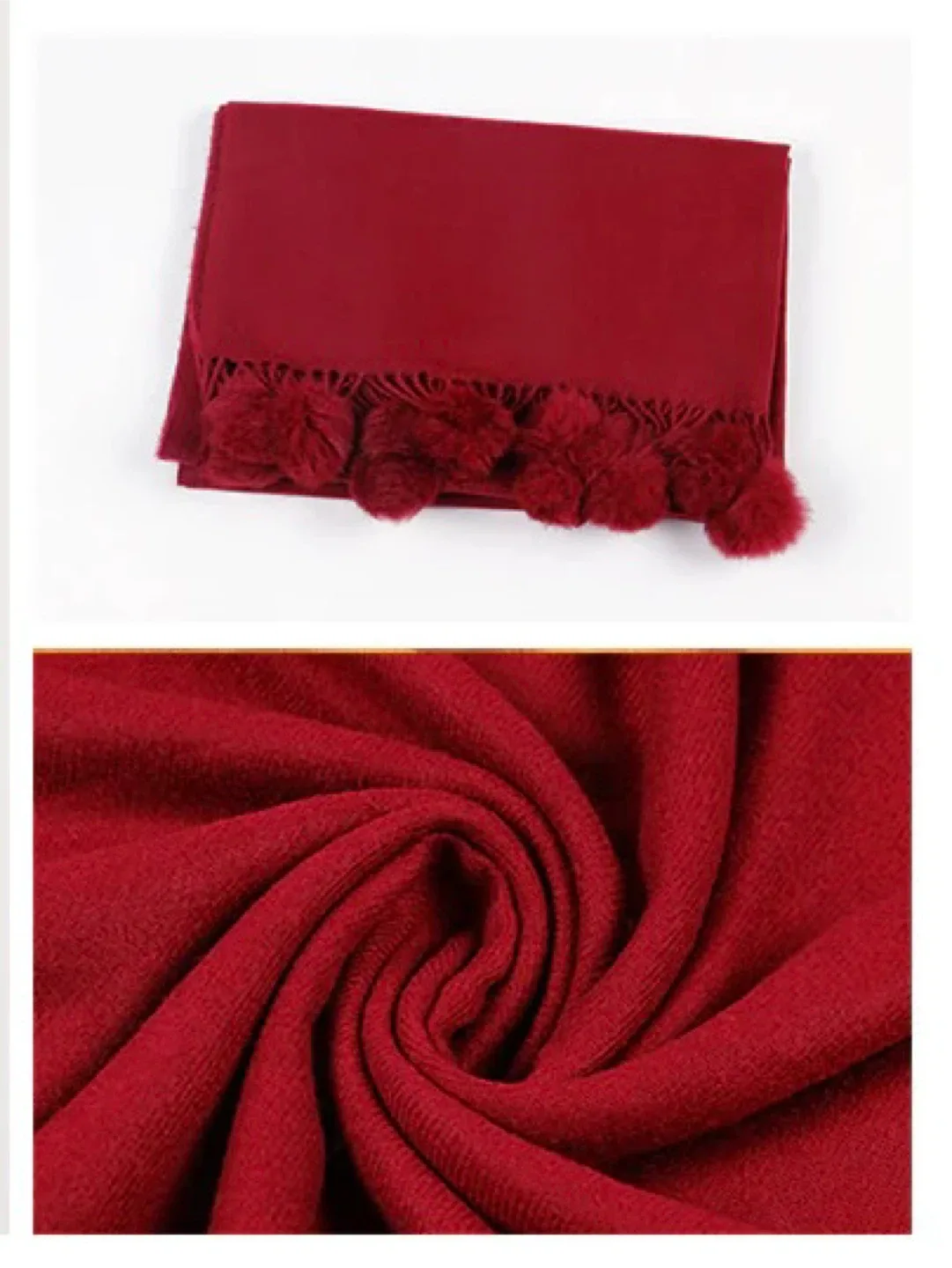 Maroon/Dark Red Pom Pom Scarf/Shawl image indicator(2)