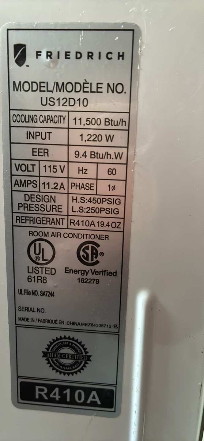 Friedrich US12D10 Room Air Conditioner - photo 2