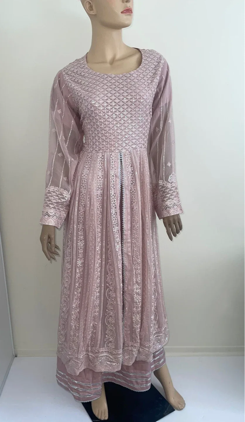 Pink Embroidered Maxi suit dress image indicator(2)