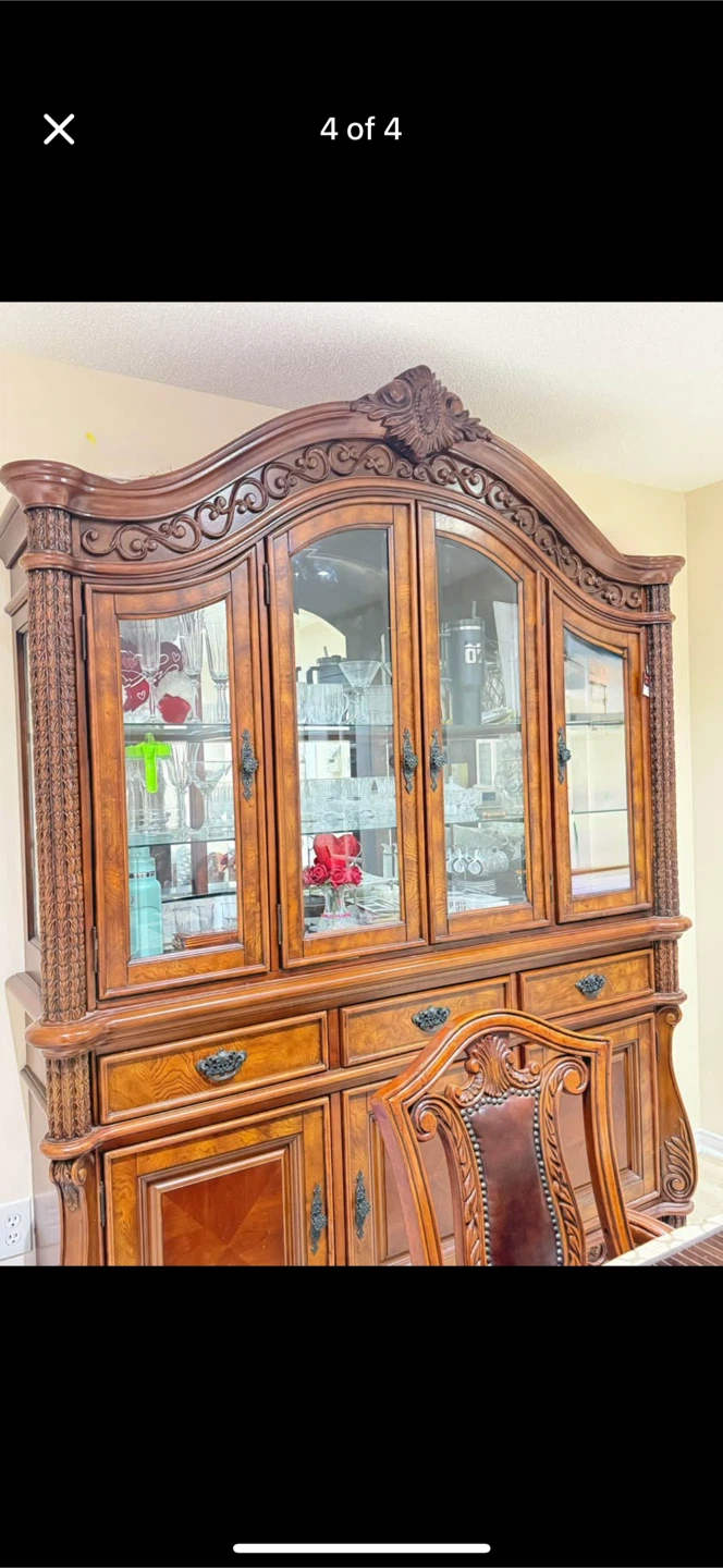Ornate Wood Dining Set & China Cabinet