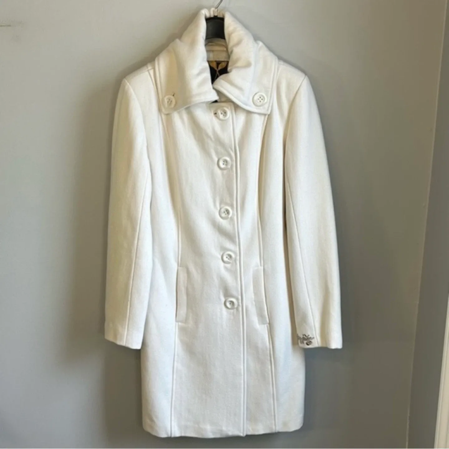 Foxy Jeans Single Breasted Button Up Wool Coat Jacket Sz M thumbnail