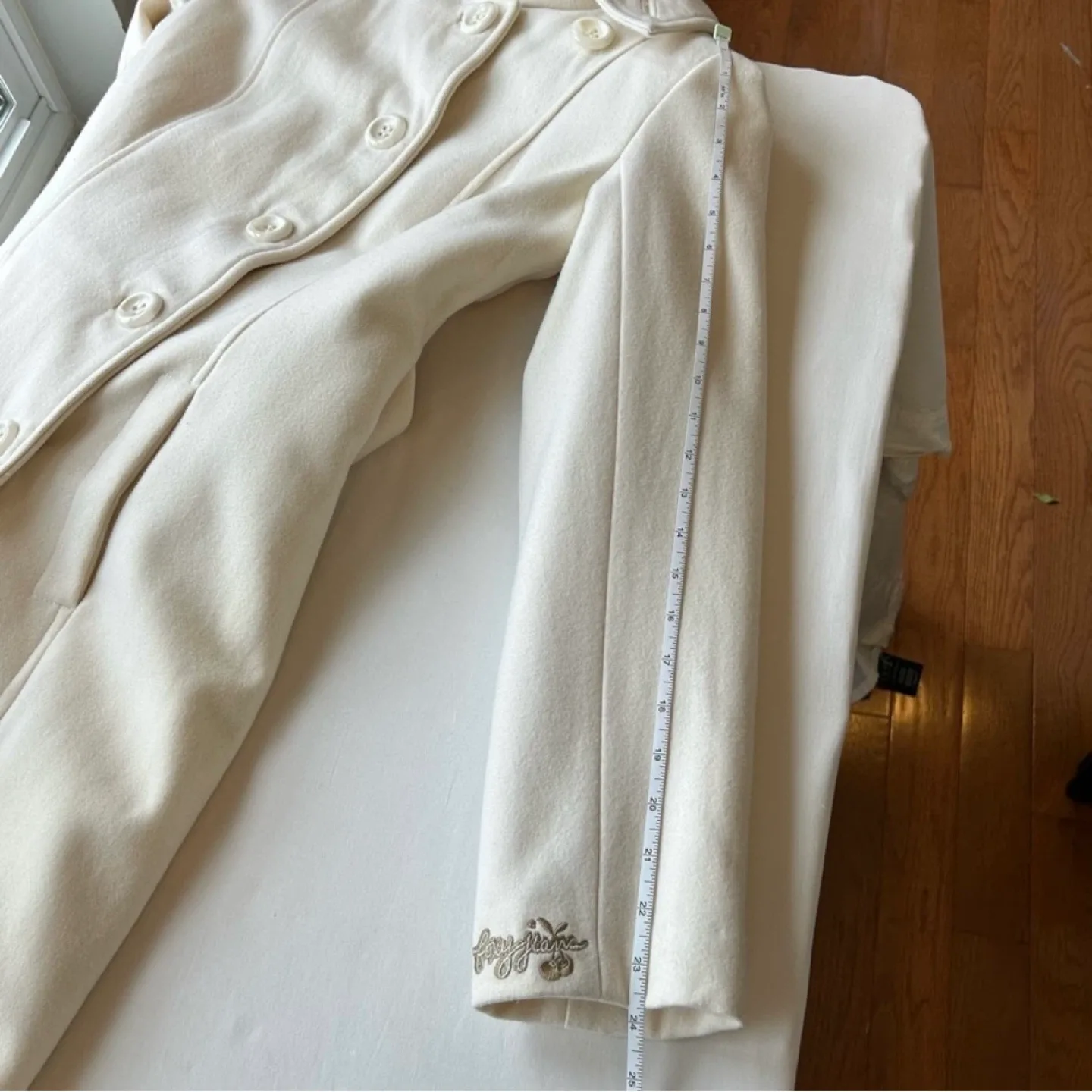 Foxy Jeans Single Breasted Button Up Wool Coat Jacket Sz M image indicator(10)