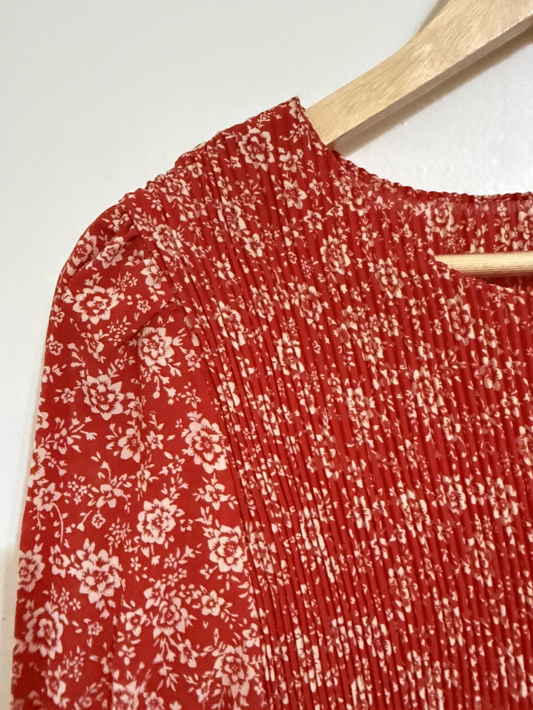 Floral Print Long Sleeve Smocked Dress- Red - photo 2