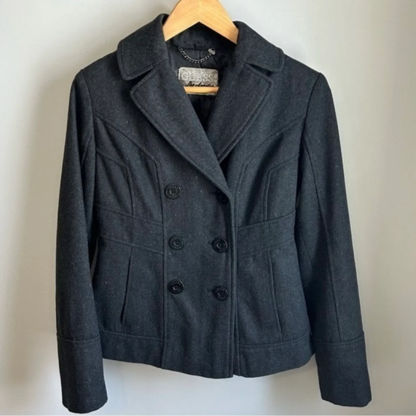 Guess Wool Blend Double Breasted Pea Coat Womens Size S thumbnail