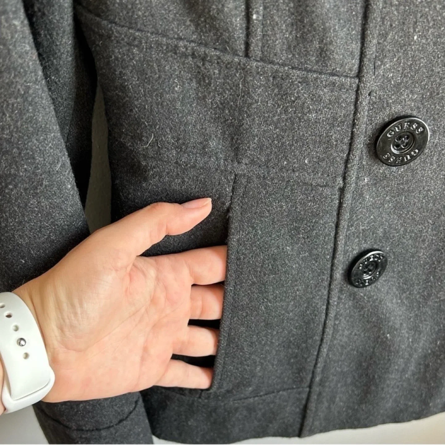 Guess Wool Blend Double Breasted Pea Coat Womens Size S image indicator(4)