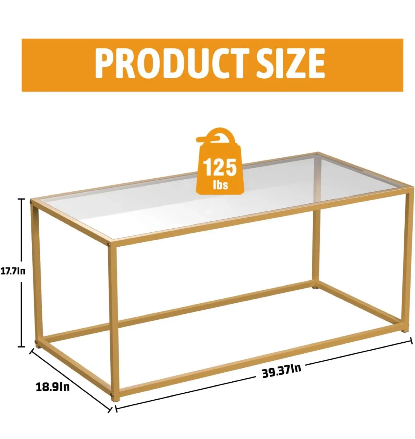 Gold Metal & Glass Coffee Table (39.37in) image indicator(4)