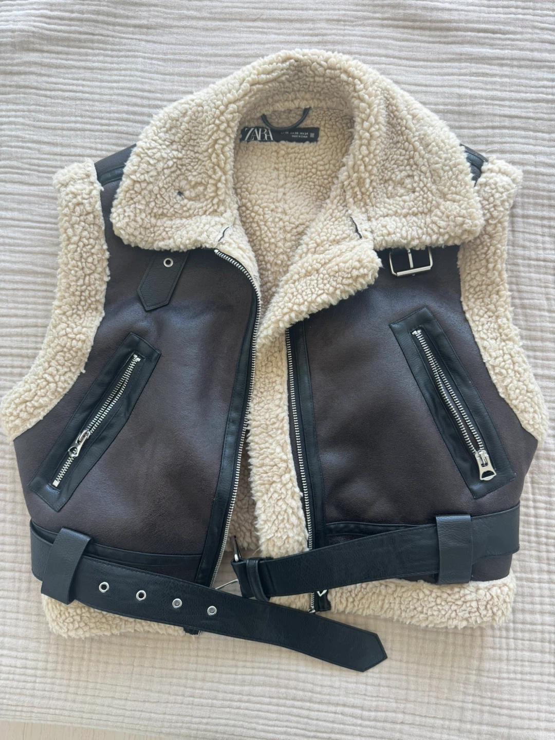 Zara Faux Leather & Shearling Vest