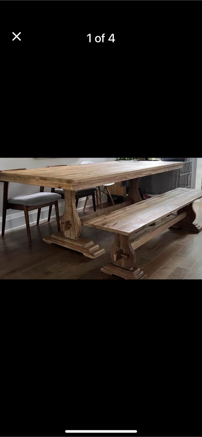 SOLD -Wood Dining Table with Bench - photo 3