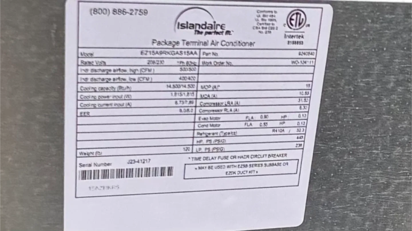 Islandaire Packaged Terminal Air Conditioner image indicator(10)