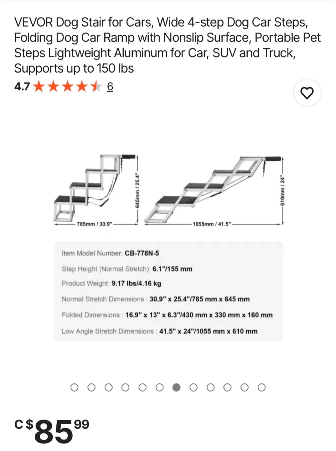 Vevor Folding Dog Stairs Model CB-778N-6 - New in Box! image indicator(8)