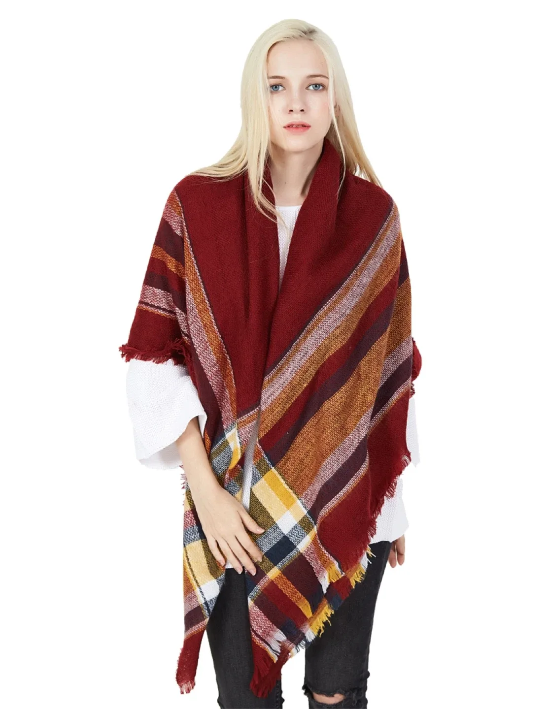 Red Plaid Blanket Scarf/Shawl