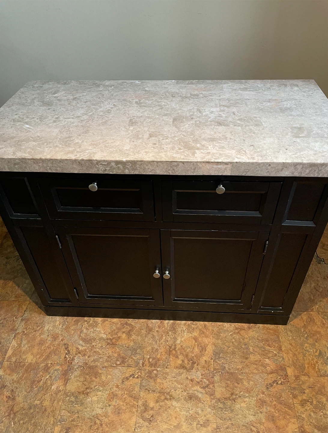 Kitchen Island - Black with Marble Top