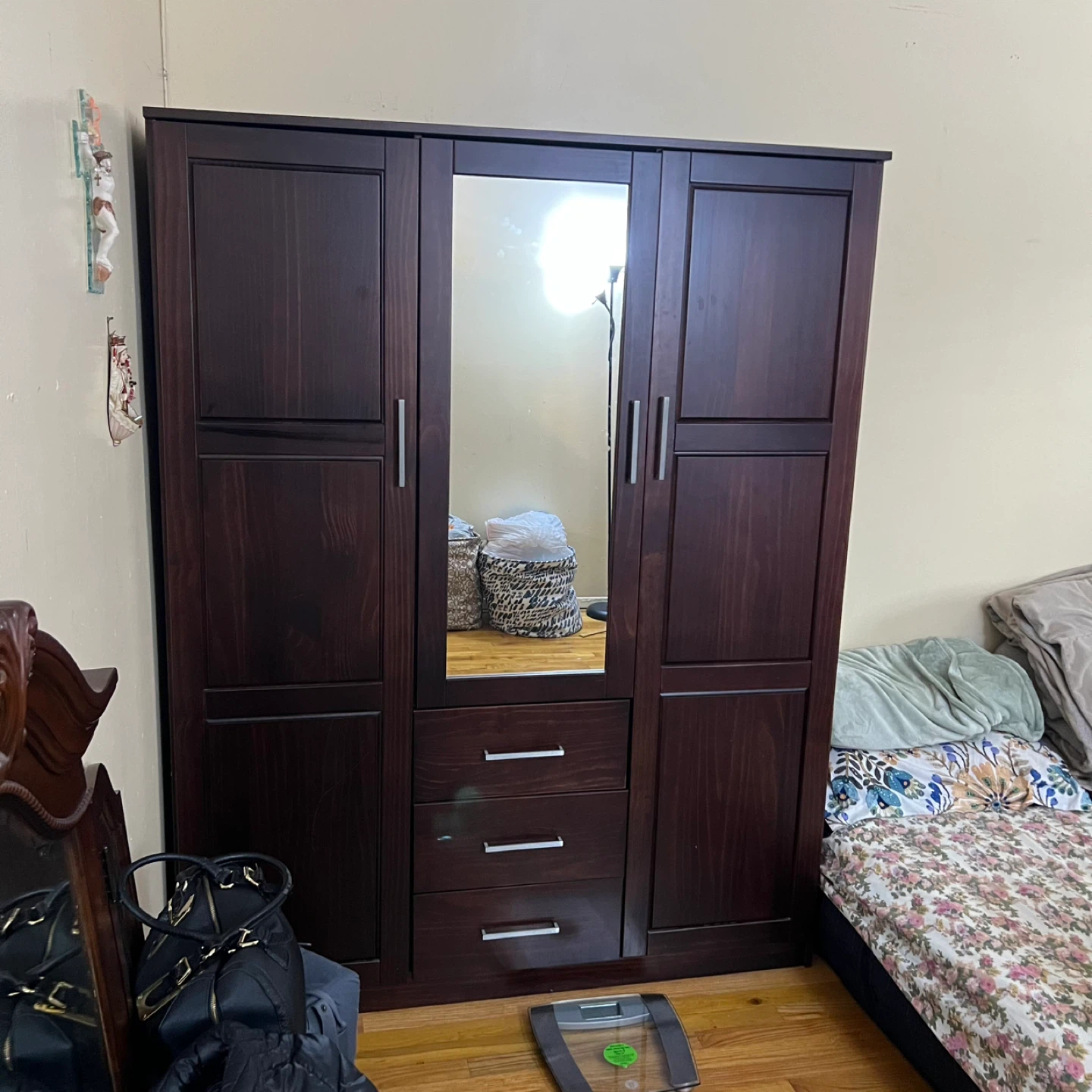 Dark Wood Wardrobe with Mirror - photo 2