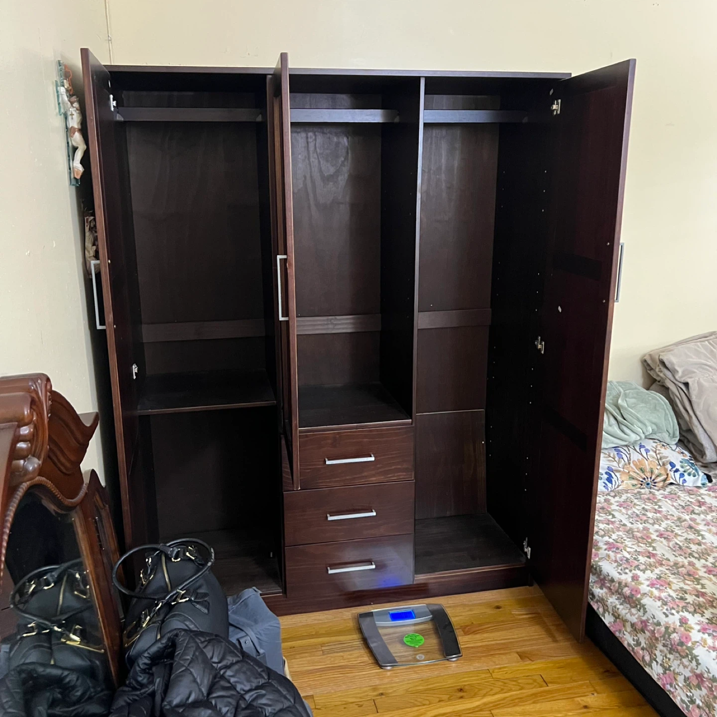 Dark Wood Wardrobe with Mirror