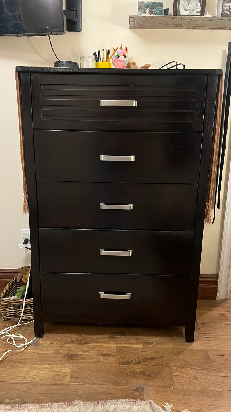 Black Wood 5-Drawer Dresser - photo 3