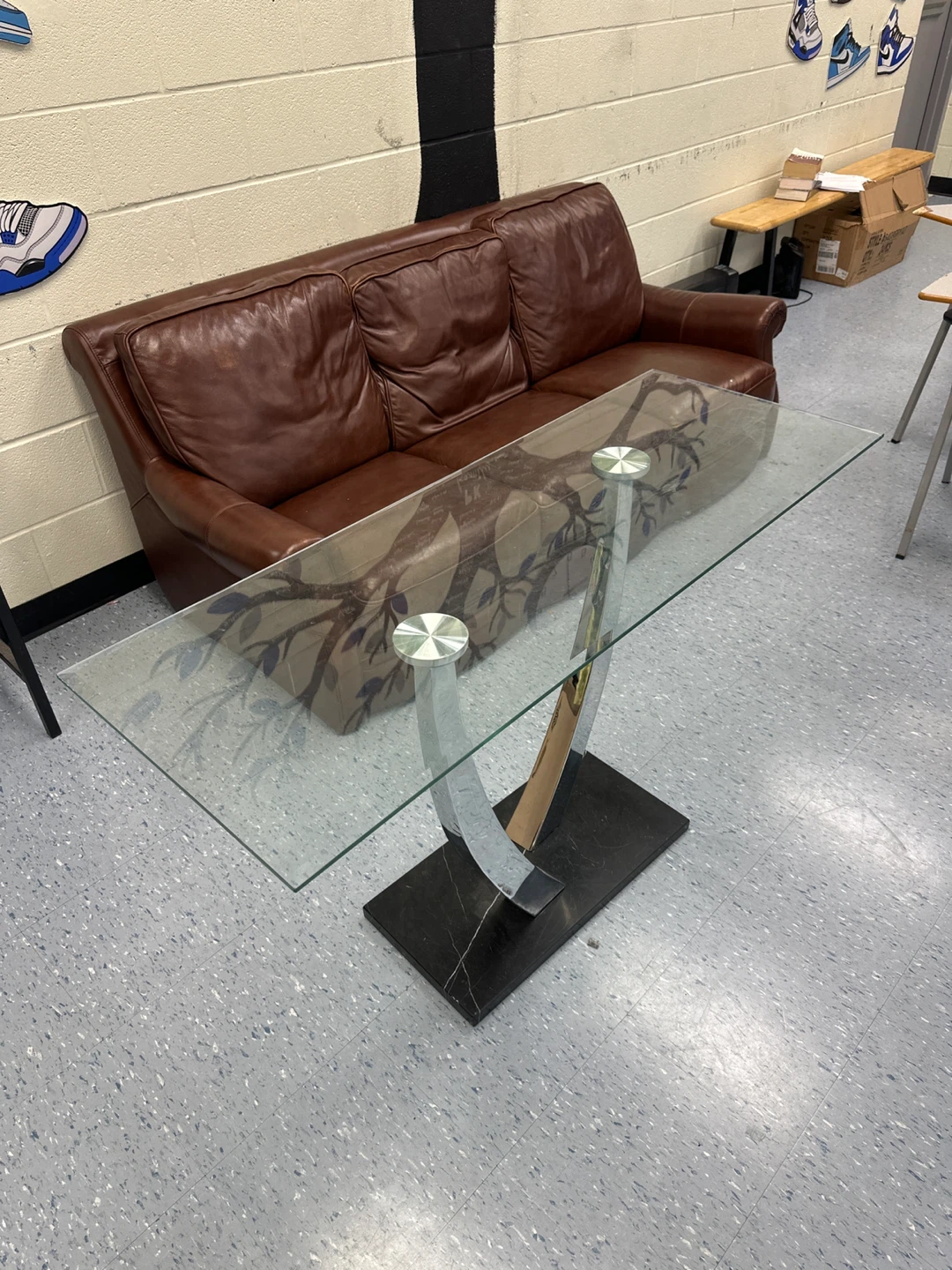 Glass Top Entrance Table with Marble Base