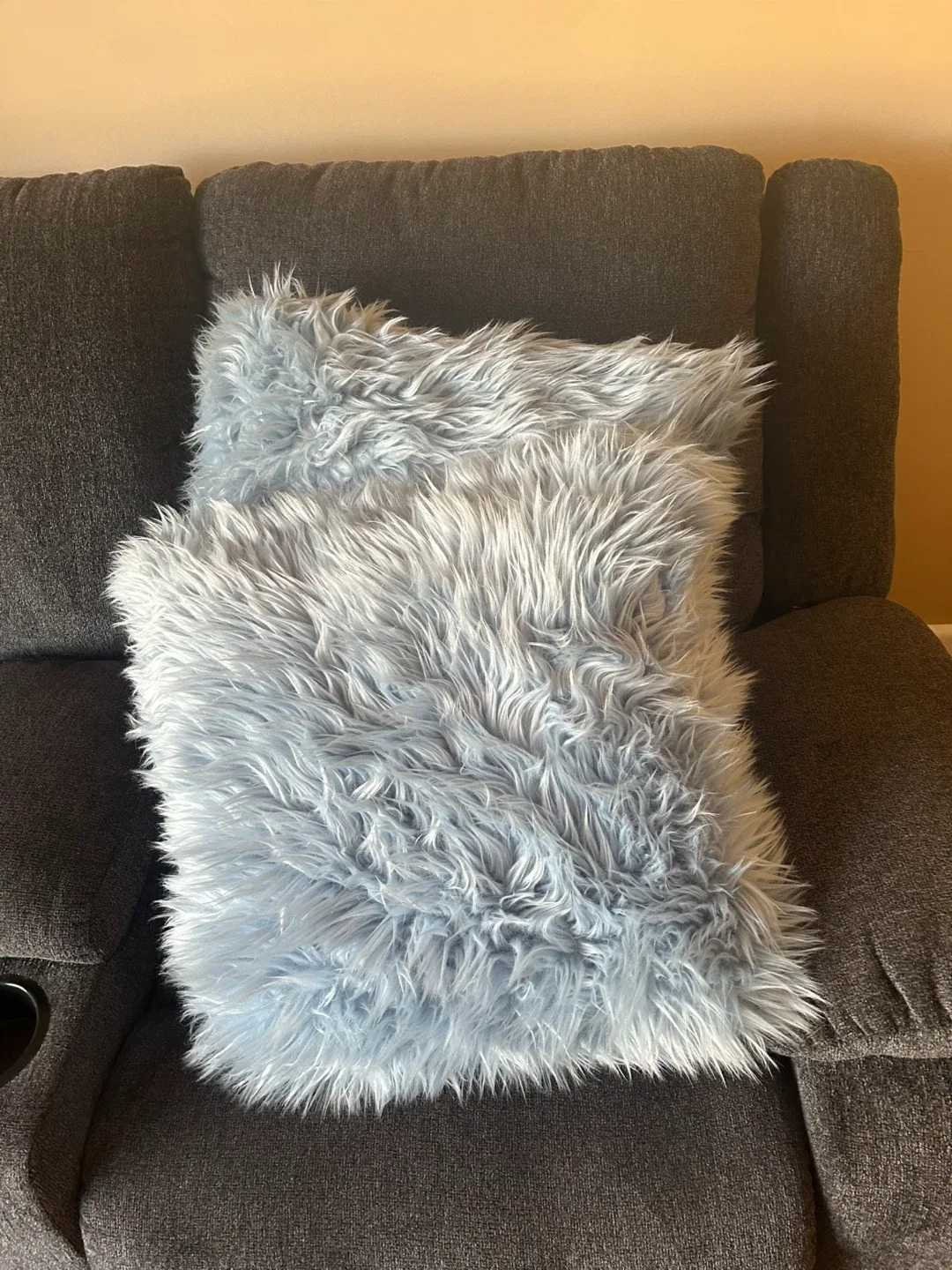 2 Light Blue Faux Fur Pillows
