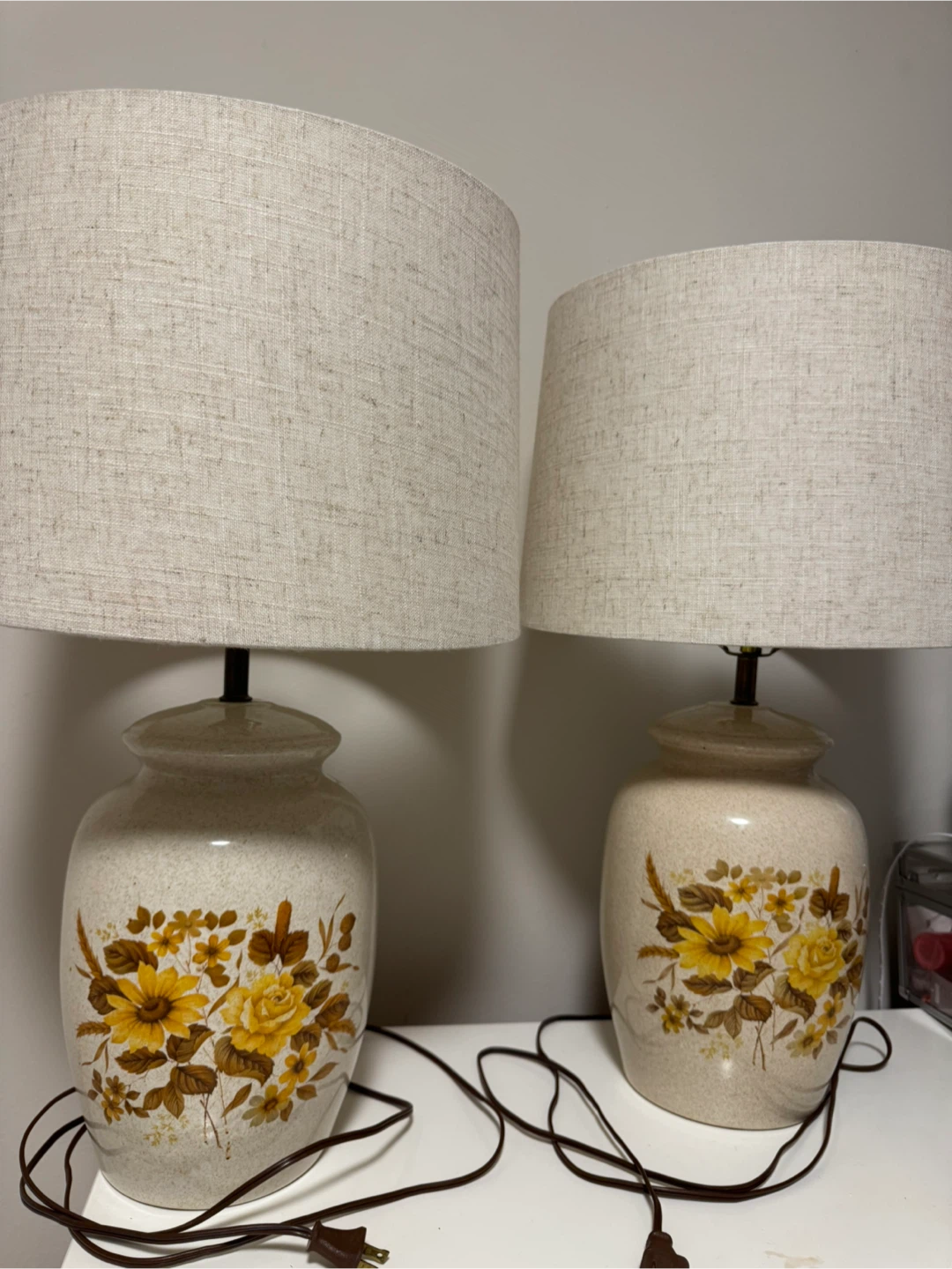 Vintage Floral Ceramic Table Lamps - Pair