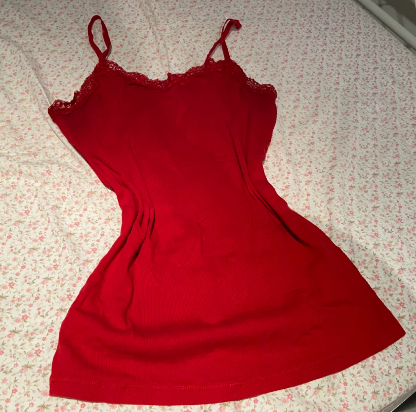 Red Lace-Trim Tank Top
