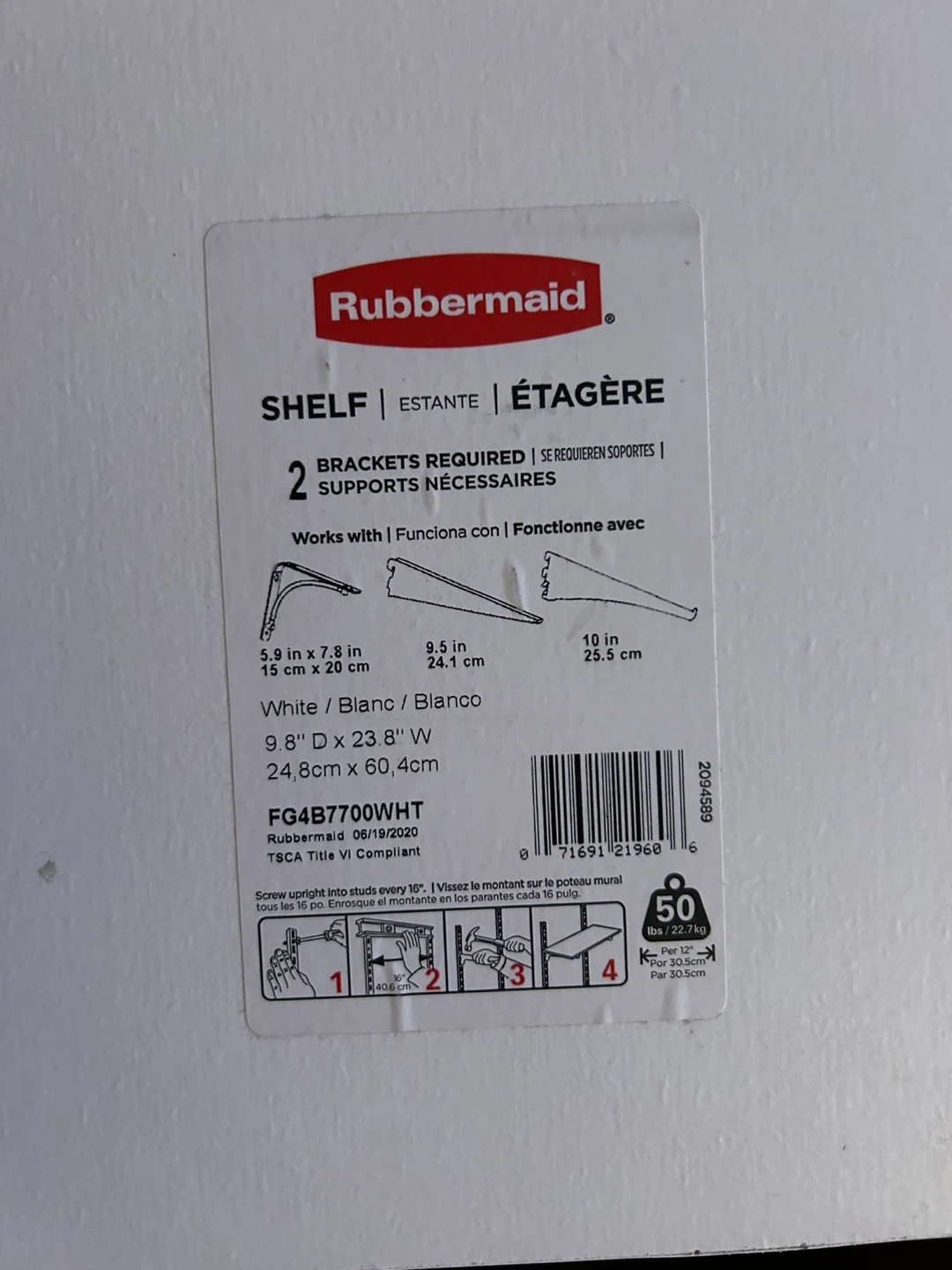 Rubbermaid White Shelf 9.8" x 23.8" - photo 3