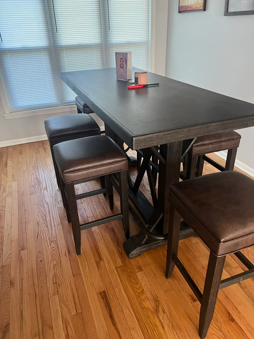 Dark Brown Pub Table with  6 Stools image indicator(8)
