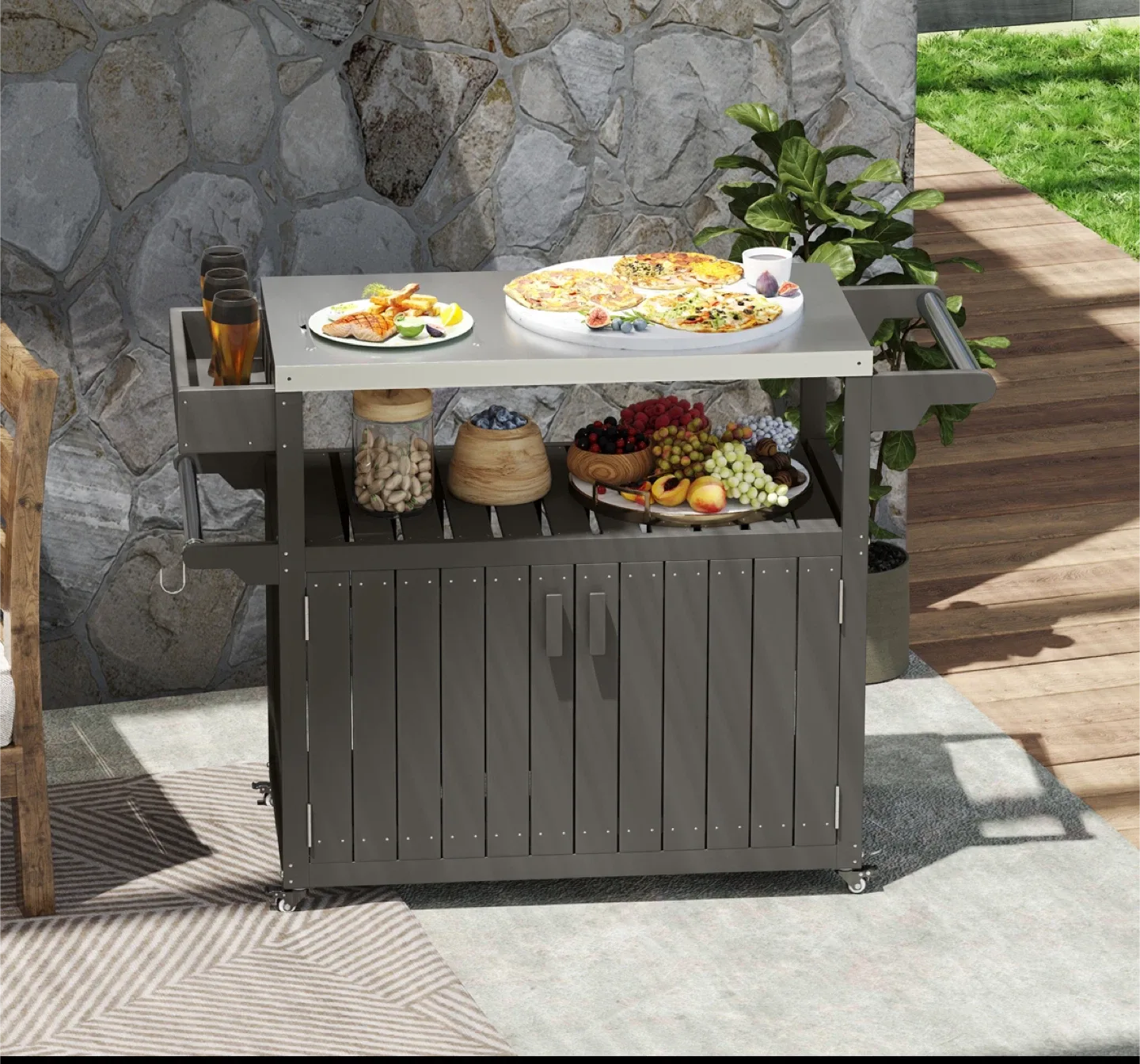 Outdoor Bar Cart with Storage Cabinet- AS IS thumbnail