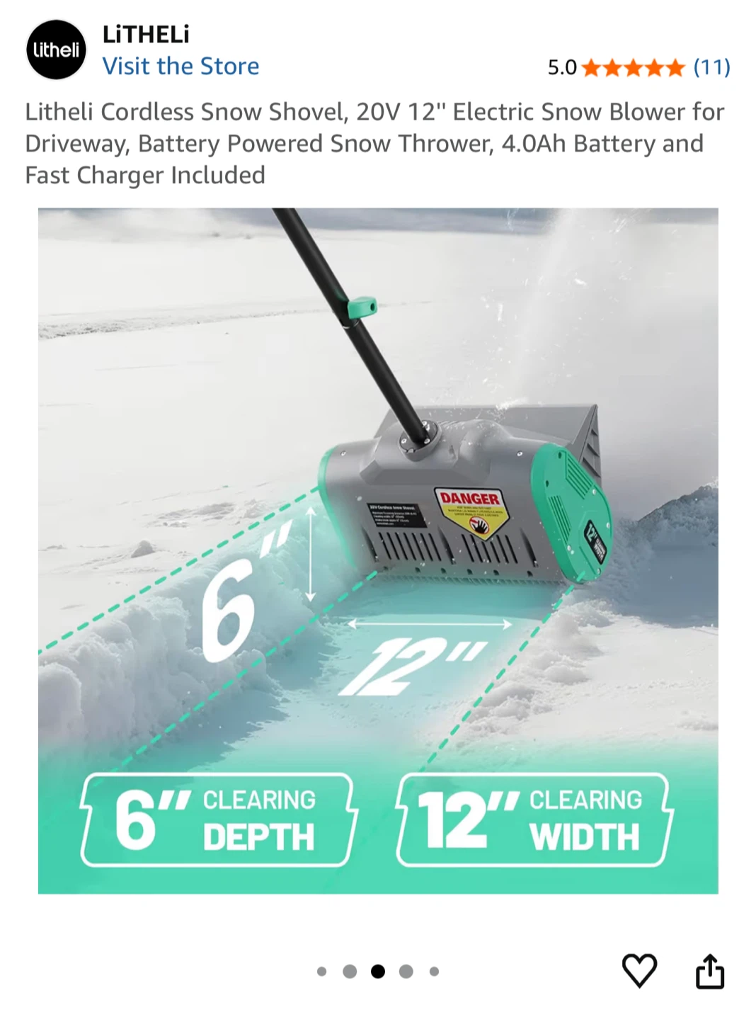Litheli 20V Cordless Snow Shovel - 12" Clearing Width - photo 5