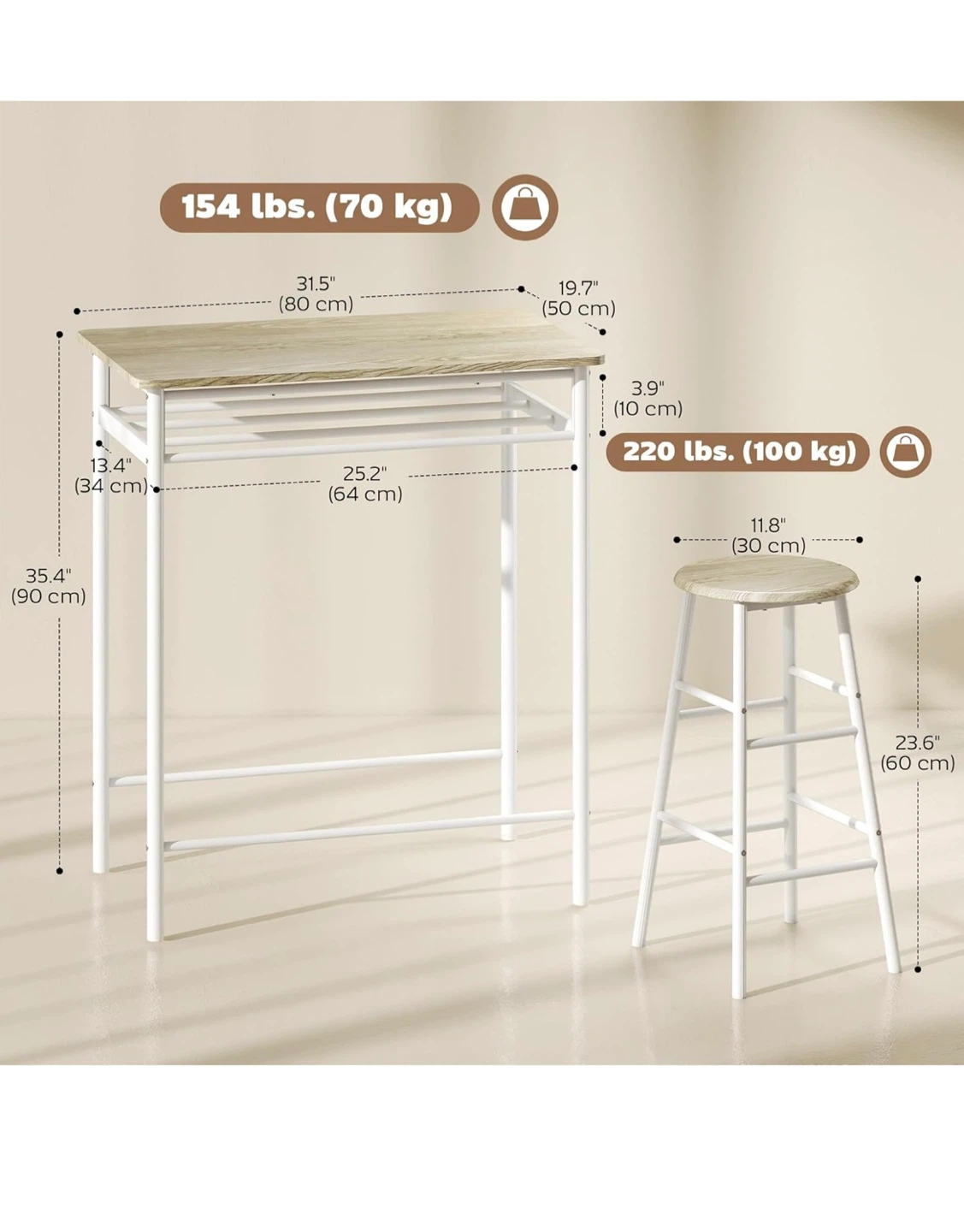 Bar Table Set with 1 Table, 2 Matching Stools - photo 3