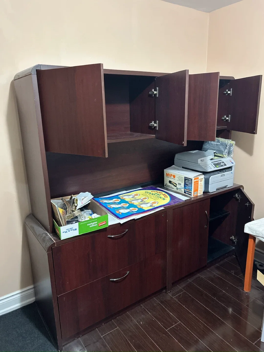 Dark Burgundy Wooden Office Desk with Hutch image indicator(2)