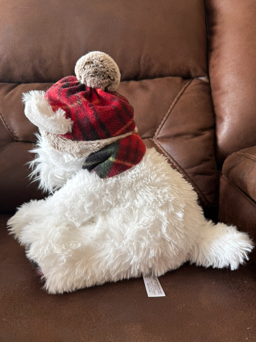 Brand new Plush White Dog with christmas Plaid Hat - photo 4
