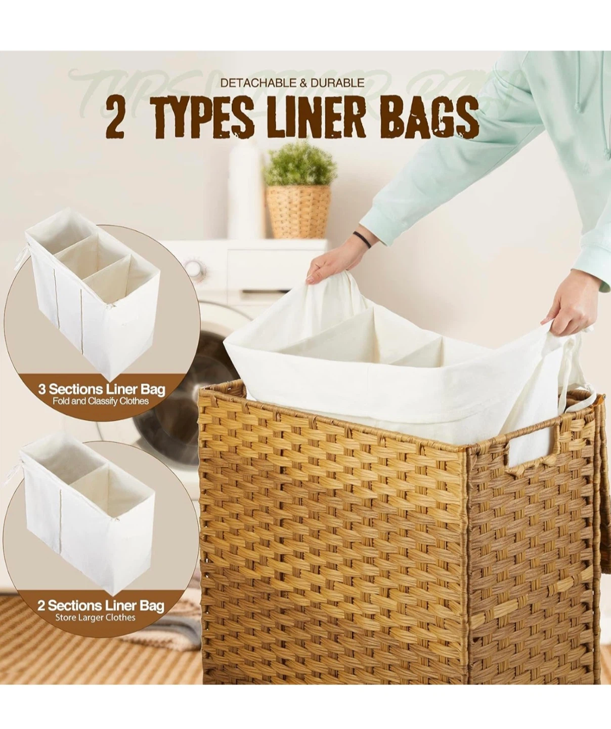 Wicker Laundry Hamper with Lid & Liner - photo 3