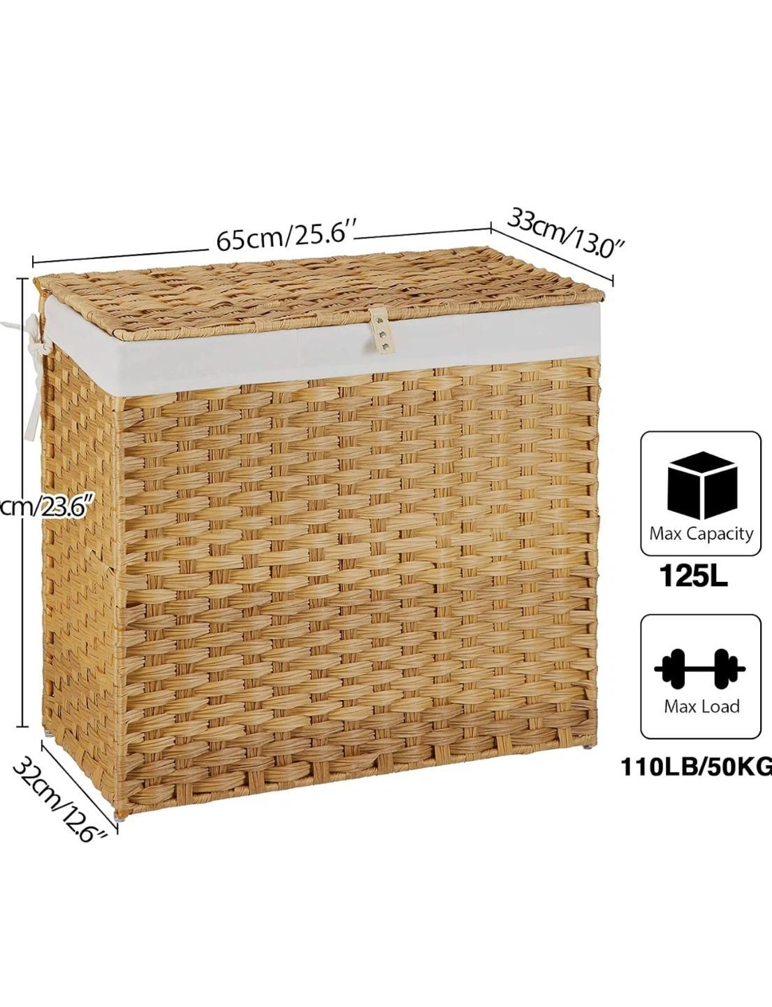 Wicker Laundry Hamper with Lid & Liner