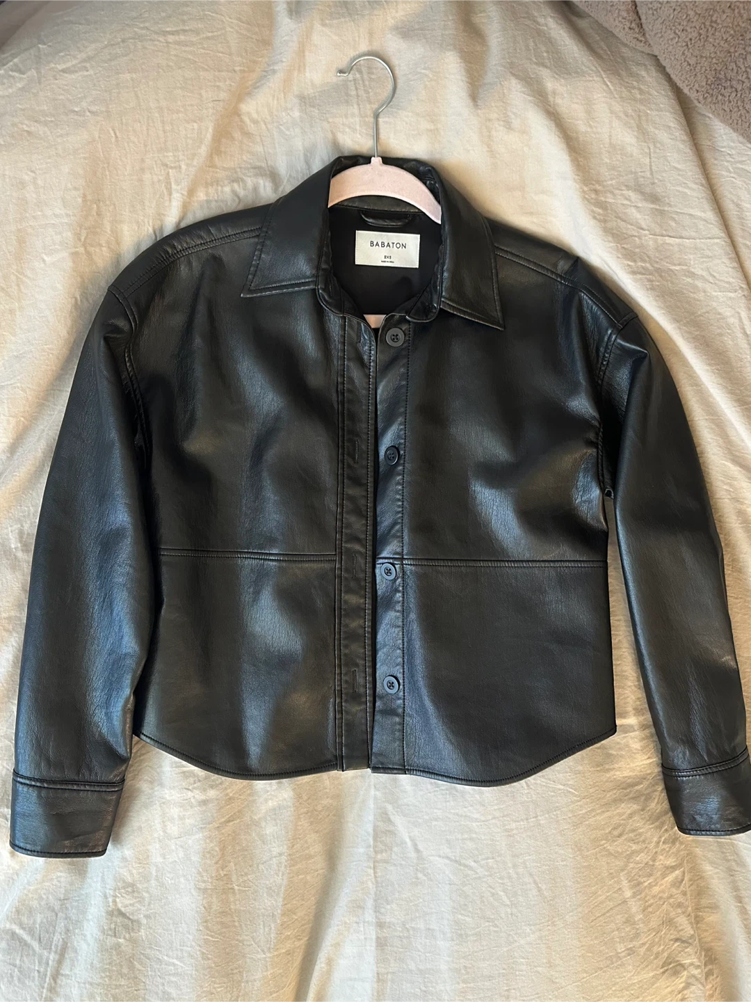 Babaton Black Leather Jacket - 2XS - photo 2