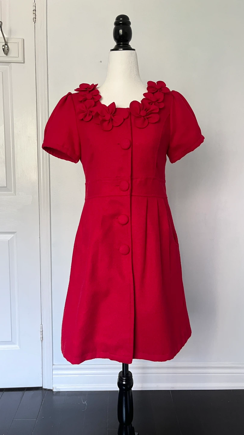 Wool button-up dress jacket with flower appliques