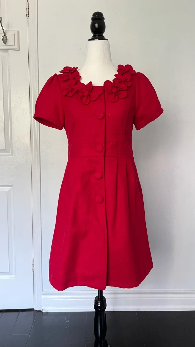 Wool button-up dress jacket with flower appliques thumbnail