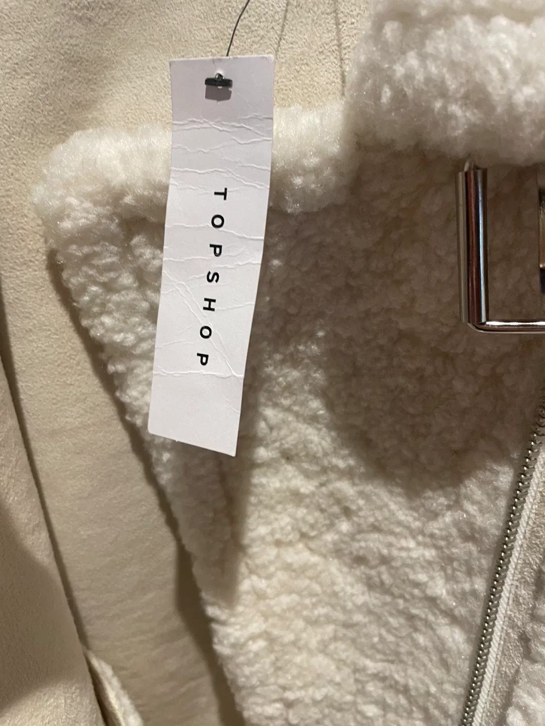 Topshop Cream Faux Shearling Jacket - US 8 image indicator(2)