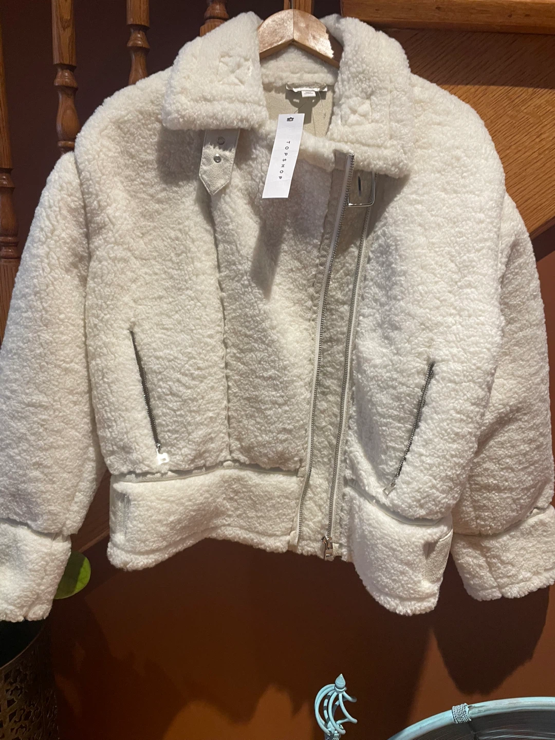 Topshop Cream Faux Shearling Jacket - US 8