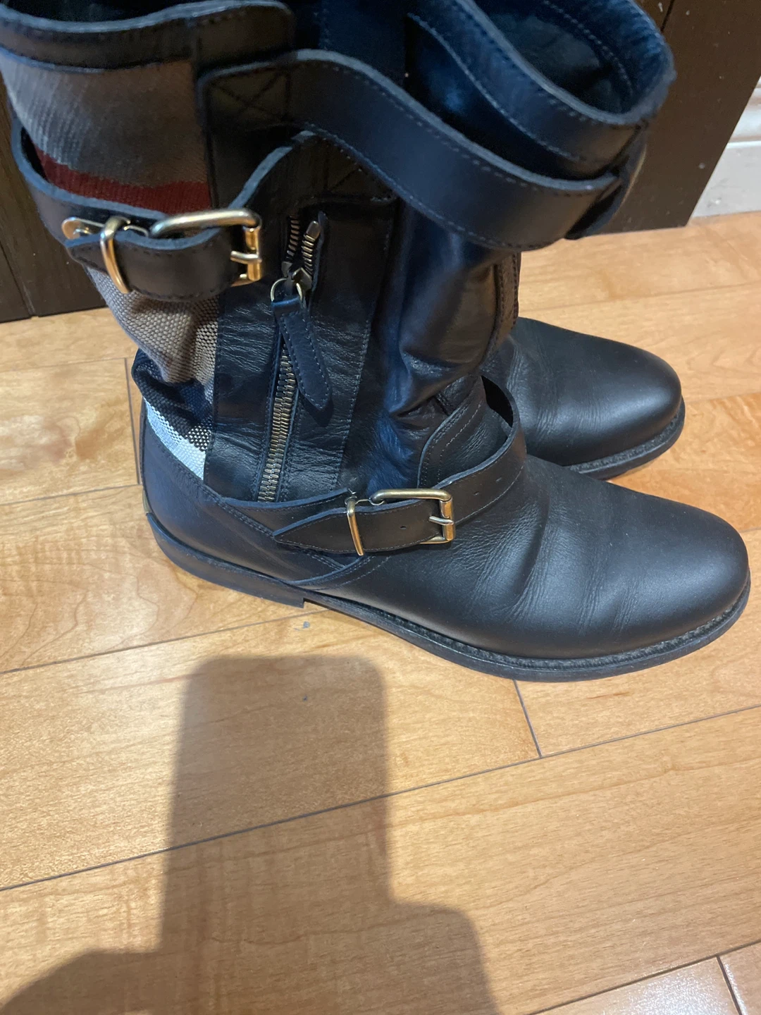Burberry Black Leather Buckle Boots - Size 39