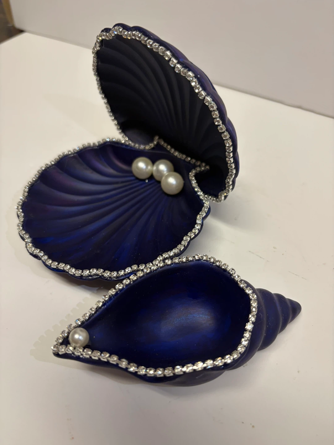 handmade navy blue seashell trinket set |jewelry holder - photo 5