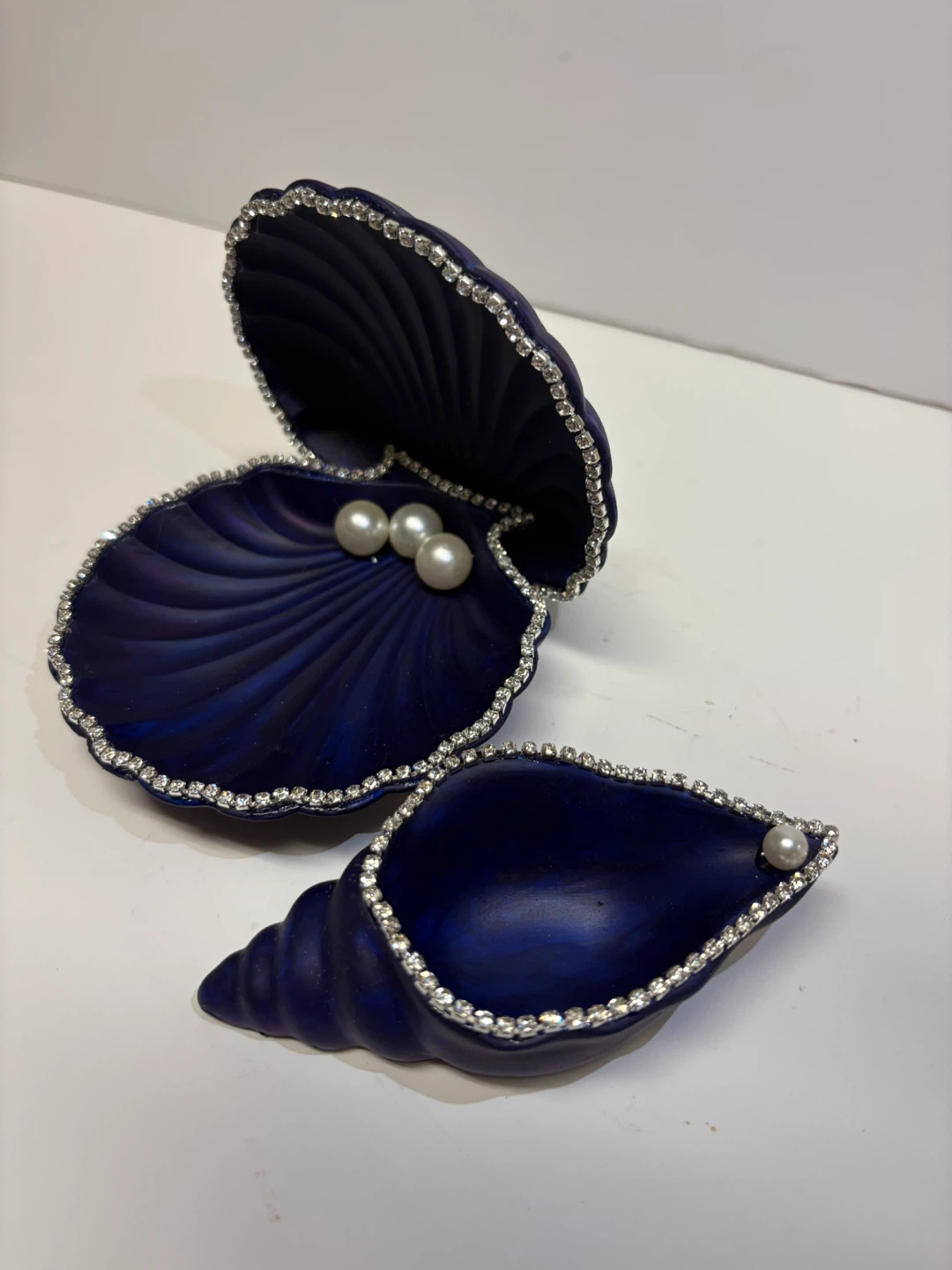 handmade navy blue seashell trinket set |jewelry holder - photo 2