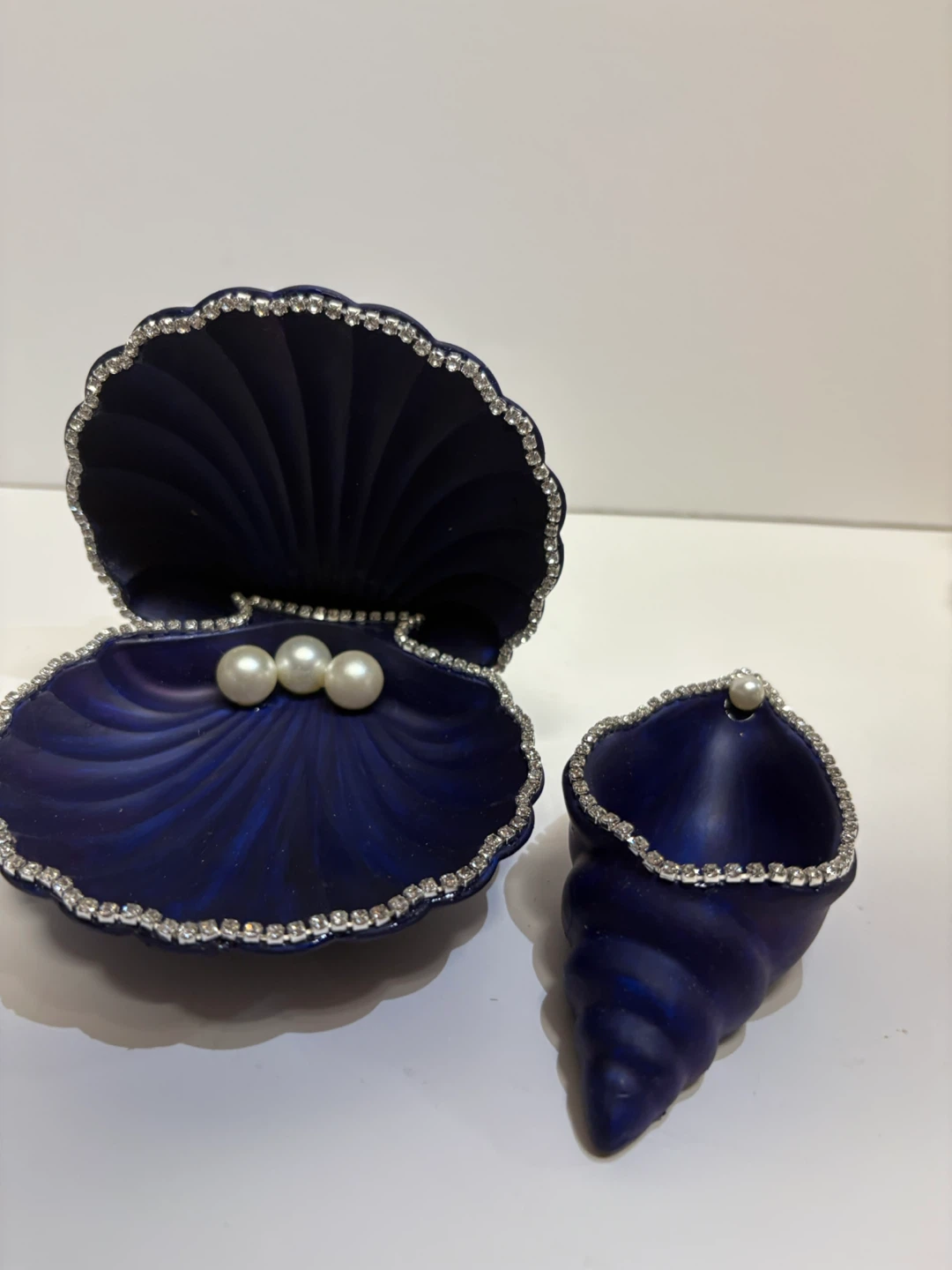 handmade navy blue seashell trinket set |jewelry holder