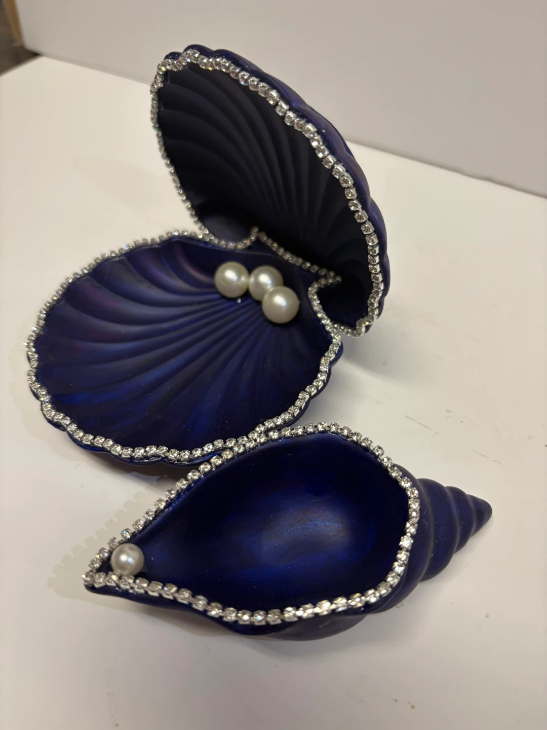 handmade navy blue seashell trinket set |jewelry holder - photo 3