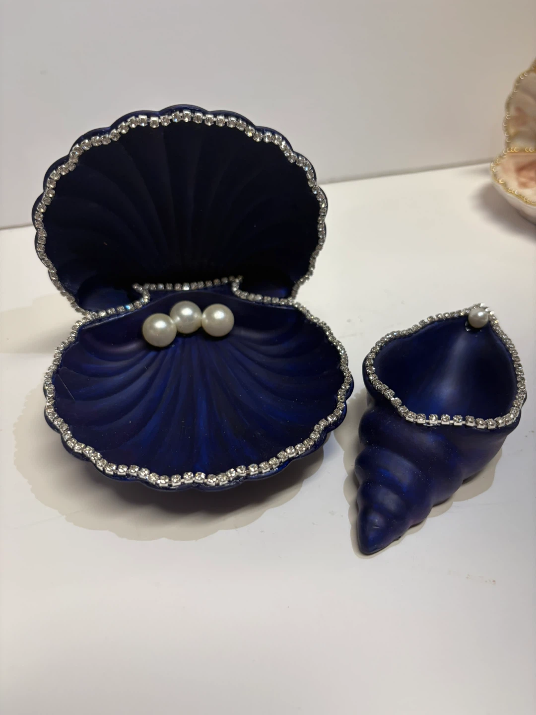 handmade navy blue seashell trinket set |jewelry holder - photo 4