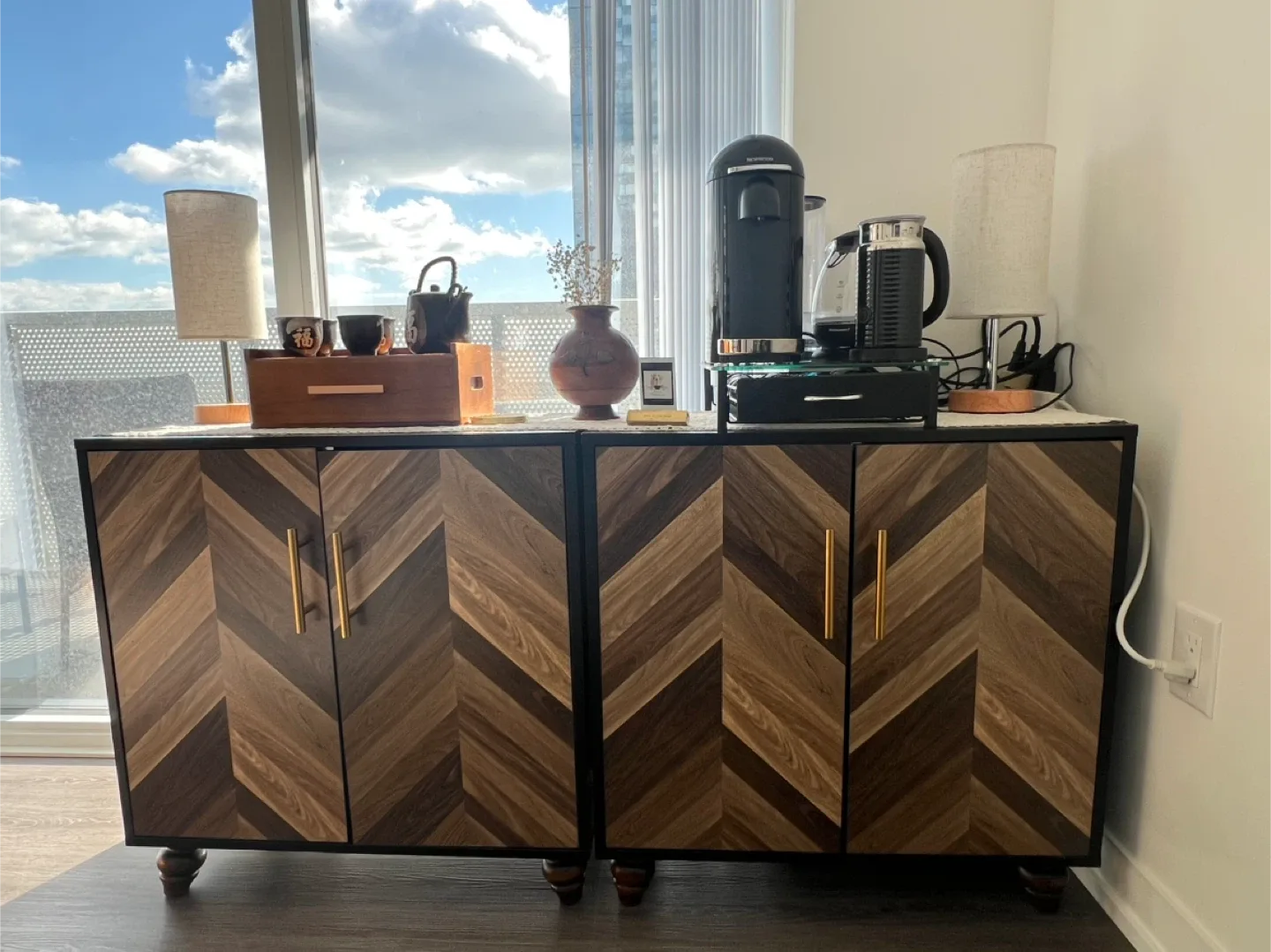 Wooden Cabinet with Chevron Pattern Doors